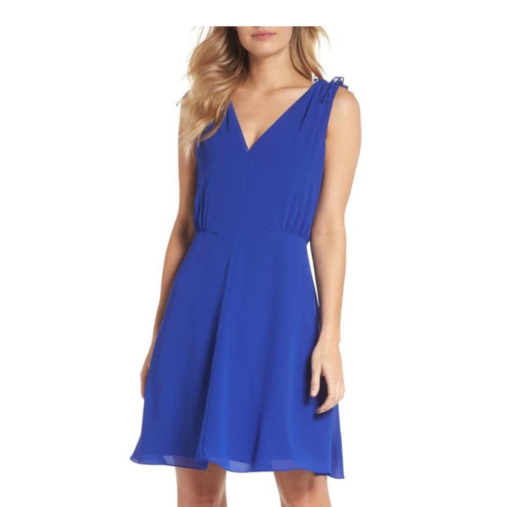 Vince Camuto Women's V-Neck Royal Blue Chiffon A-line dress